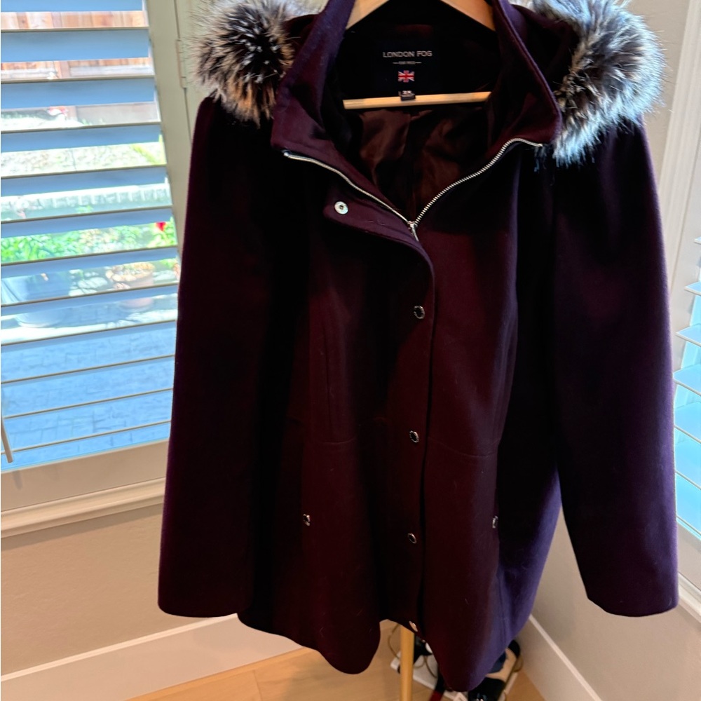 London Fog Women's Plum Coat with Faux Fur